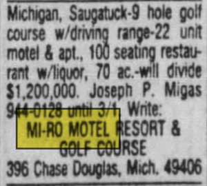 Mi-Ro Motel and Golf Course - Feb 26 1989 Article (newer photo)